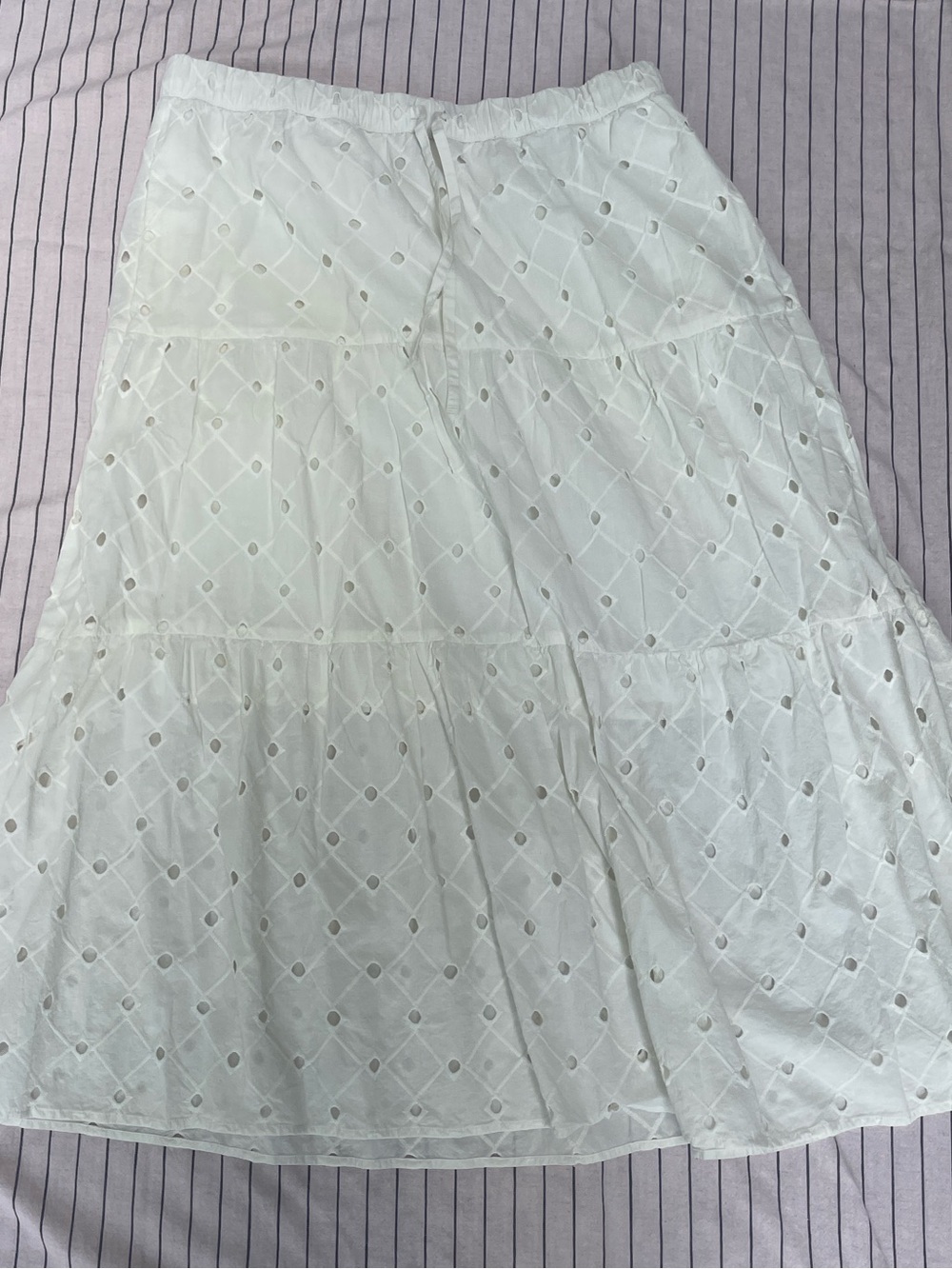 Ivory/Cream Eyelet 100% Cotton Tiered Midi Skirt